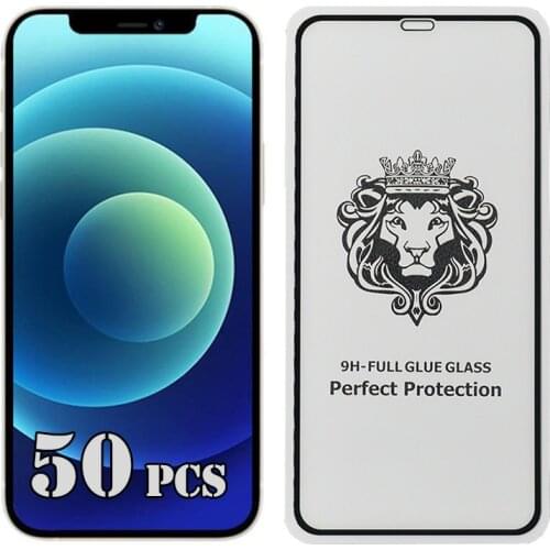 50pcs 9H Tempered Glass Full Glue Coverage Curved Screen Protector Film For iPhone 12 Mini 11 Pro Max XS XR X 8 7 6 6S Plus SE