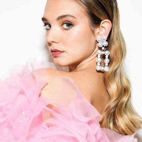 Boutique Shiny Rhinestone Square Dangle Earings Jewelry Trendy Party Dress Ladys Statement Earrings Accessories Hot Sale