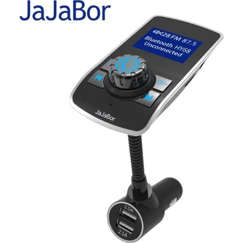 JaJaBor Bluetooth Car Kit Handsfree FM Transmitter MP3 Music Player 1.44 Inch Larger Screen 5V 3.1A Dual USB Car Charger