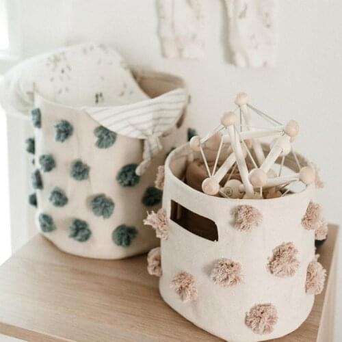 Katoen Pompom Decor Kinderen Speelgoed Opslag Emmer Gebreide Wasmand Photo Prop Grote Capaciteit Baby Organizer