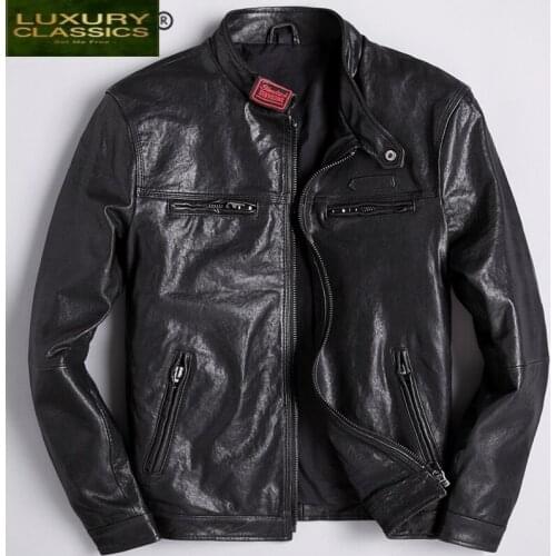 Leather Fashion Jacket Genuine Men Clothes 2021 Streetwear Mens Autumn Sheepskin Coat Casual Slim Fit Moto Jackets LW1219