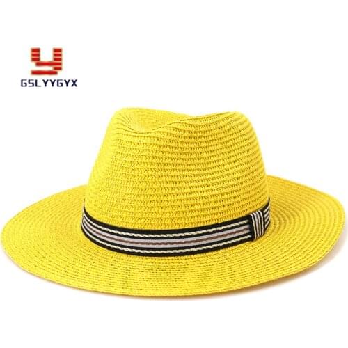 2021 New Arrivel Sun Visor for Women Wide brim Straw Paper Summer Hats with Belt Beach Jazz Panama Sun Protection Solid Hat
