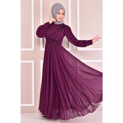 2021 muslim Women Filet Lace Detail Dress Multi-choice New fashion