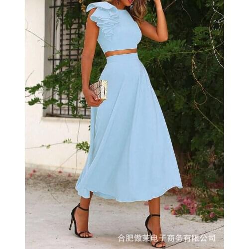 Fashion Sleeveless Short Top Long Half Skirt2021 New