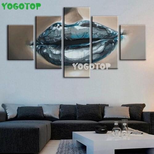 5 Pieces Abstract Blue Woman Lips diy diamond painting cross-stitch Full Drill Mosaic diamond embroidery Wall Art ML1571