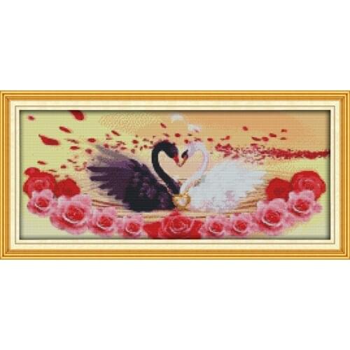 Joy Sunday Swan Couples Needlework DIY Cross Stitch Sets for Embroidery Kits Home Decoration Cross-Stitching Factory Direct Sale