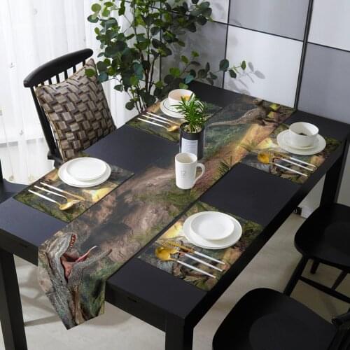 Jurassic Dinosaur 3D Primeval Forest Table Runner Placemat Set Tablecloth Dining Table Mat Home Wedding Table Decoration