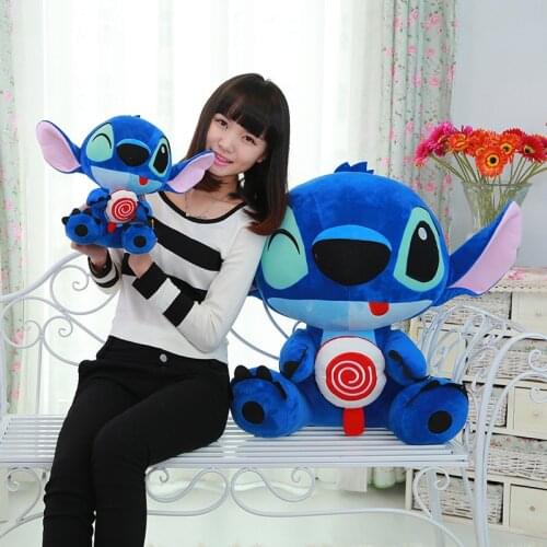One Piece New Arrival Blue Holding Candy Lollipop Stitch Plush Toy Doll Pillow Creative Gifts Brinquedos Girls&Boys Present