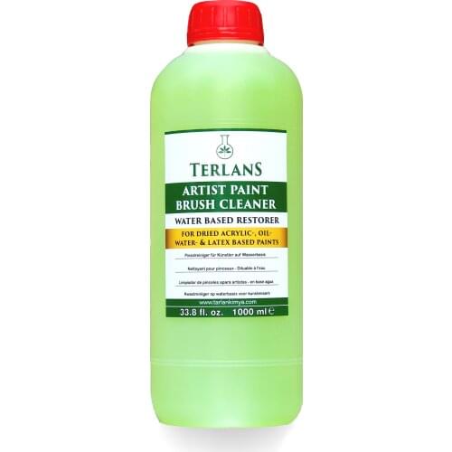 Terlans Art Paint & Artist Brush Cleaner 1 Liter / Water Based Brush Restorer for Removing Dried Acrylics and Oil Paint
