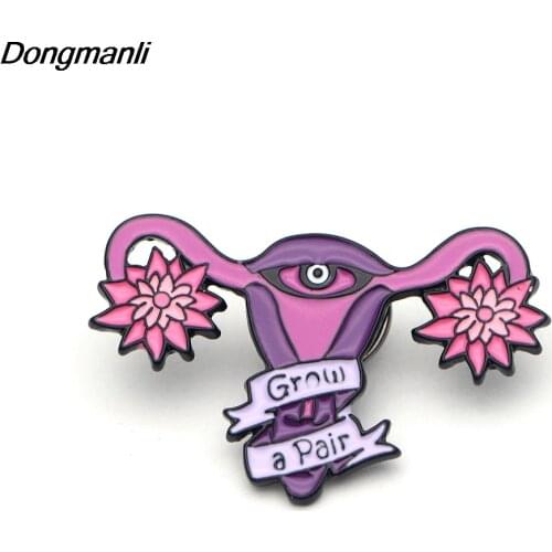 P2343 Dongmanli High Grow a Pair Enamel Pin Uterus Feminist Badge Lapel Pins and Brooch Women Gift Metal Craft Collar Jewelry