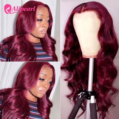 #99J Body Wave 4x4 Lace Closure Human Hair Wigs Brazilian Burgundy lace wig For Black Women 150 180 Density AliPearl Hair Wig
