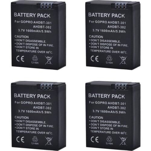Powertrust 4PCS for Gopro hero3 AHDBT-301 AHDBT-302 Camera Battery for Gopro Hero 3/3+ Hero3 Hero3 Cameras