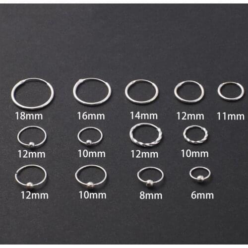 Sterling Simple Ear Bone Hoop Earrings 6-18mm Round Circle Earrings Hoops for Women Men