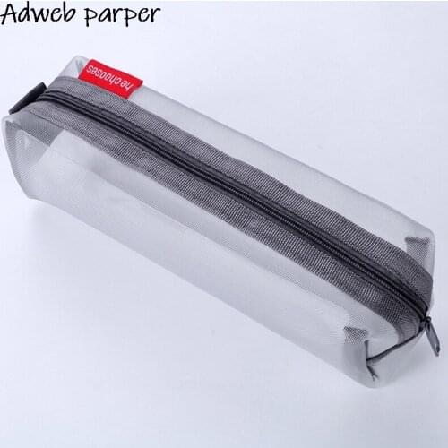 Kawaii Transparent Mesh Pencil Case Large-capacity Pen Bags Cute Storage Pencil Bag For Student School Supplies Korea Stationery