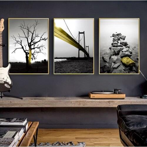 Nordic Modern Minimalism Black and White Landscape Tree Bridge Canvas Painting Wall Picture Home Living Room Decoration Posters