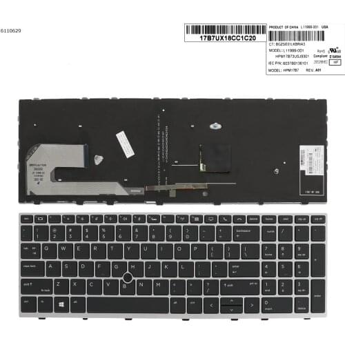 US QWERTY New Replacement Keyboard for HP EliteBook 850 G5 755 G5 850 G6 ZBook 15u G5 Laptop Silver Frame Black Key