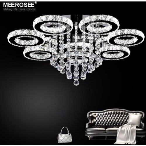 Modern Chandeliers Lighting Stainless steel Crystal Lamp for Living Bedroom Diamond Ring LED Lustres Chrome lampara techo