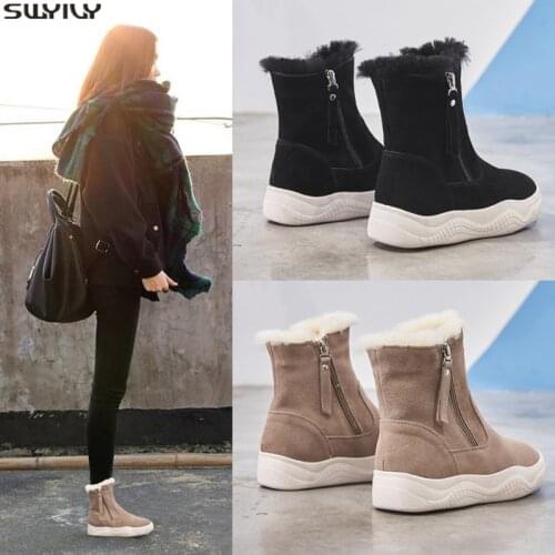 SWYIVY Chaussure Femme Platform Boots Womens Winter Shoes Solid Plush New 2019 Warm Snow Boots Woman Shoes Round Toe Booties 40