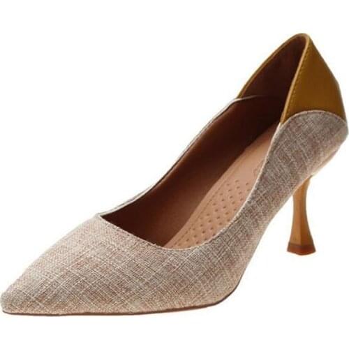 Thin High Heels Shoes Women Pumps None-Woven Slip On 7CM Pointed Toe Dress Sexy Party Wedding Office & Career Shallow 2020 Black