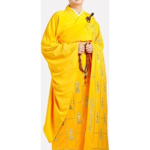 Unisex high quality embroidery Thousand Buddha clothes buddhist shaolin monk kung fu suits zen lay gown zuyi cassock kesa robe
