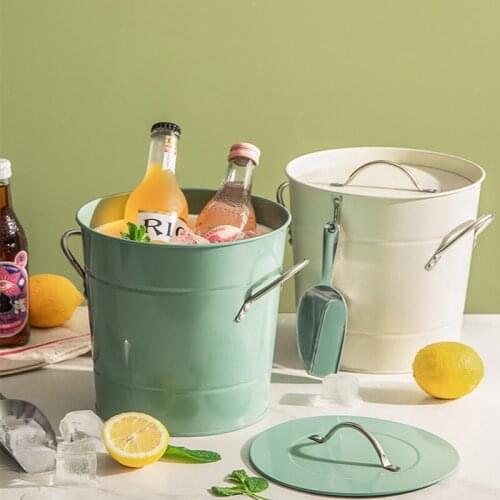 Vintage Metal Ice Bucket Container With Handle/Tongs/ Lid Container Drinks Home Bar Tool Kitchen Vintage Champagne Cooler