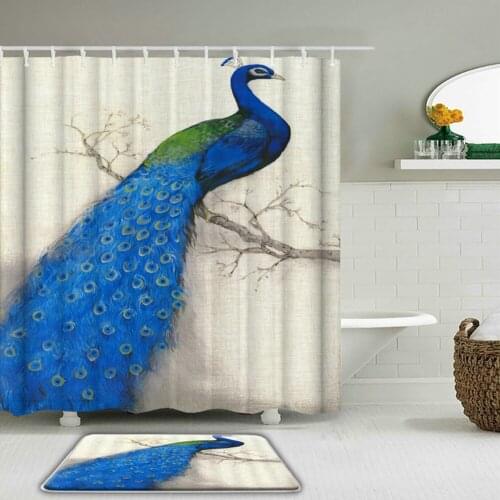 Peacocks Shower Curtains Waterproof Bathroom Curtain Toilet Mat Non-Slip Rug Set Bathtub Decor Birds Shower Curtain