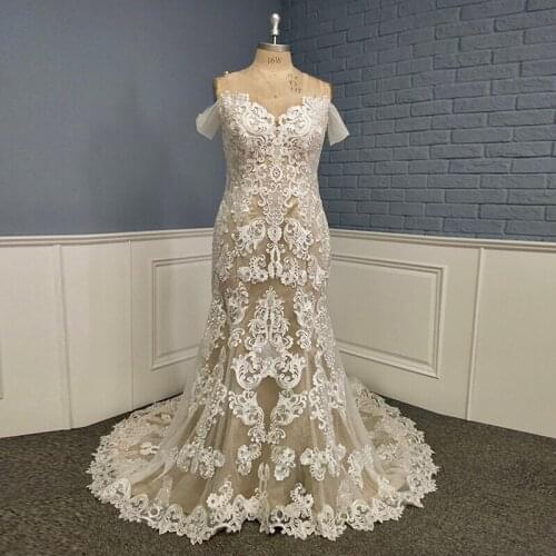 High Quality Elegant Sweetheart Off Shoulder Sleeve Mermaid Bridal Gown Plus Size Wedding Dress