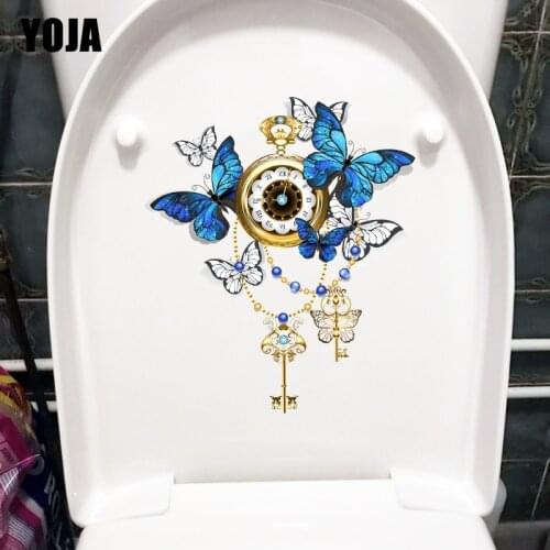 YOJA 19.5×22.8CM Blue Butterfly Pendulum Clock Living Room Wall Decoration Fashion WC Toilet Sticker T1-2790