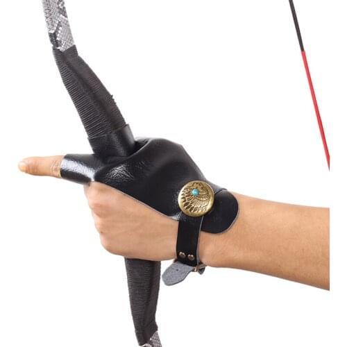 Black/Brown 2 Finger Hand Protectors Left Hand Archery Finger Guard Cow Leather Hand For Compound Bow Hunting Accessory