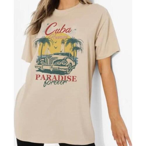 Cuba Havana Tropical Vintage T Shirt Summer Short Sleeve Oversized Beach T-Shirt Women Graphic Tshirts Vacation Aesthetic Tops