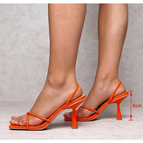 Women Sandals Shoes X-Shaped Strap Patent Leather Bright Color Ladies Casual Square Toe Thin Heels Female Summer Fashion 2021