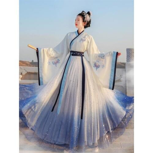 XinHuaEase Hanfu Womens Chinese Style Folk Costume Traditional Dresses Embroidery Butterfly Waist Type Oriental Ancient Cosplay