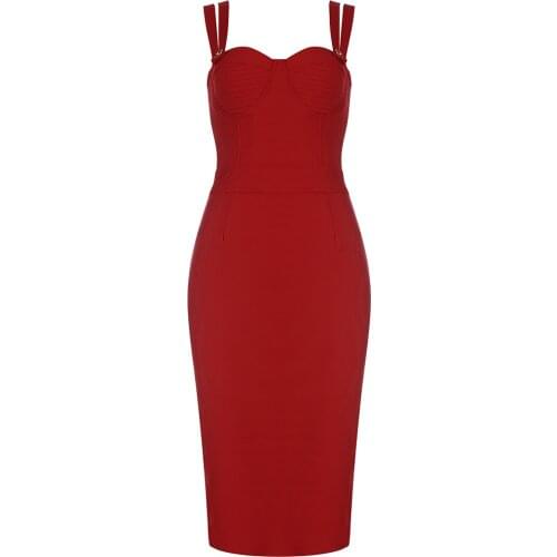 New Bodycon Bandage Dress Women Celebrity Party Clothes 2021 Summer Spaghetti Strap Sexy Beading Club Red Dress