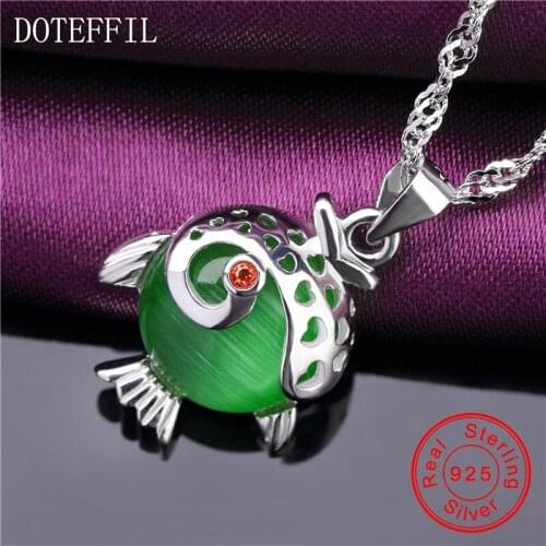 2020 New 925 Sterling Silver Necklace Women Charm Cute Fish Round 10mm AAAA Zircon Pendant Necklace Fashion Silver Jewelery