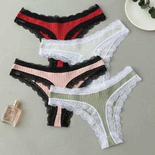 3 Pcs/Set Women G-string Soft Lingerie Cotton Low Rise Panty Panties G-String Solid Color Underwear Fashion Thong Sexy Panties