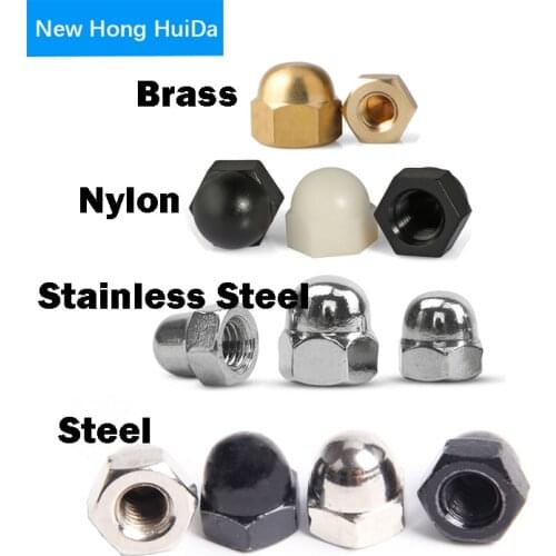 304 Stainless Steel Black Steel Nylon Black White Acorn Nut Hex Head Cap Metric Nut Cover Acorn Dome Nut M3 M4 M5 M6 M8 M10 M12