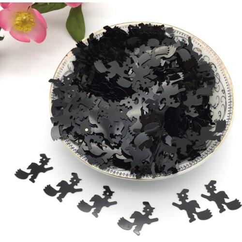 50g/lot 21mm Witches Flying On Broomsticks Loose Sequins Sewing Accessory For Halloween Party Black 1 Hole