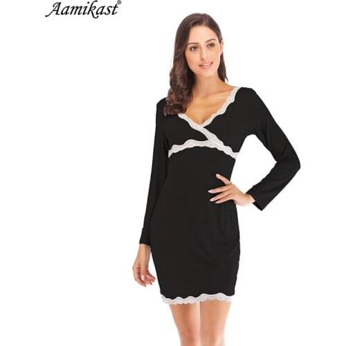 Aamikast Autumn Nightgowns Nightdress Sleepwear Modal Dresses Women Sexy Lingerie Silk 22 omme Lace for Sleep Skin Care Lady