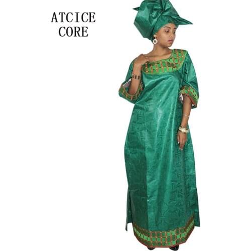 DIFFERENT COLOR 100% COTTON african dresses for women new african bazin embroidery long dress with scarf A217