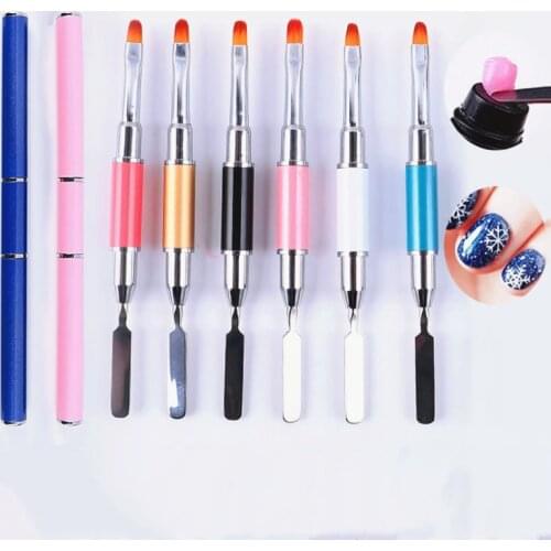 Nail Acrylic Brush Dual Head Art Drawing Pen Stainless Steel UV Gel Extension Gradient Painting Removal Nail Spatula Stick Brush