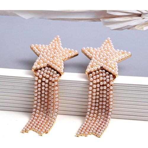 Bohemian Earrings For Women Statement Crystal Jewelry New Handmade Long Tassel Earring Pearls Star Drop Earrings