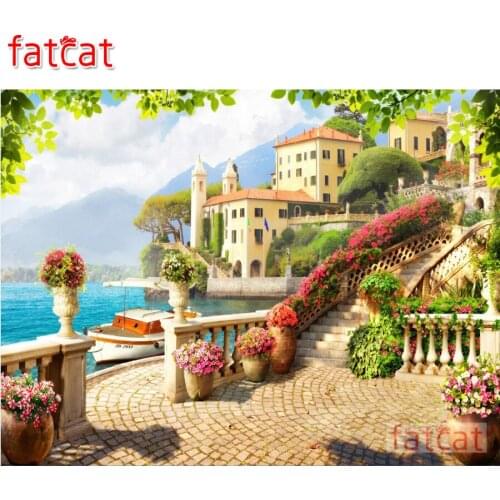 FATCAT Seaside garden Scenery Diamond Painting Full Square Round Drill Diy 5D Diamond Embroidery Mosaic Needlework decor AE1822