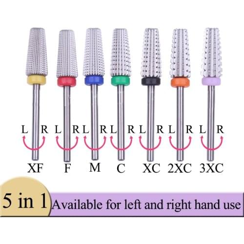 Nail Drill Bits 100% Tungsten steel 5 in 1 Left Right Hand Carbide Nails Electric Drill Manicure Machine Accessory