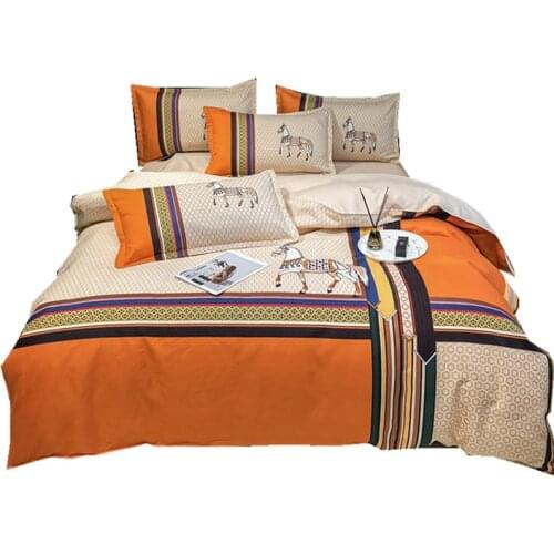 Luxury 100% Cotton Thick Brushed 4 Pcs Bed Comforter Set Bed Linen Duvet Cover Pillowcases Set Queen King Size Bedding Sets