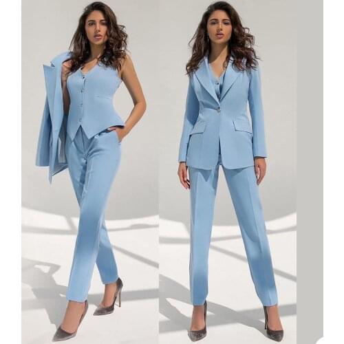Red Carpet Fashion Blazer Suits Sky Blue Women Business Pants Suit Leisure Ladies Club Party Wedding Outfit (Jacket+Vest+Pants)