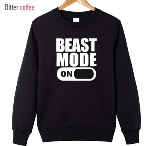 Mens Hoodies Autumn And Winter NEW BEAST MODE ON WEIGHTLIFTING Motivation Printed Hoodies & Sweatshirts Plus Size