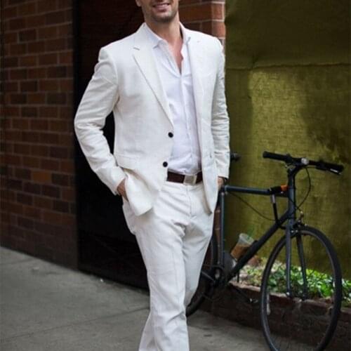 Latest Coat Pant Designs Ivory/White Linen Casual Men Suit 2020 Summer Beach Tuxedo Simple Custom Made 2 Piece Jacket mens suits