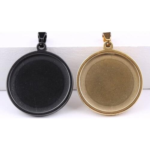 Onwear 10pcs 25mm Gold plated black stainless steel cabochon base settings diy blank pendant bezel trays for jewelry making