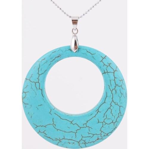 Natural Stone Green Howlite Large Circle Shape Pendant Necklace Fit Women Men Charm Healing Jewelry D551b