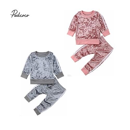 Pudcoco 2018 Kid Infant Baby Boys Girls Clothes Set Sports Stripe Velvet Tops+Long Pants Autumn Spring Casual Outfits 2pcs 6M-5Y